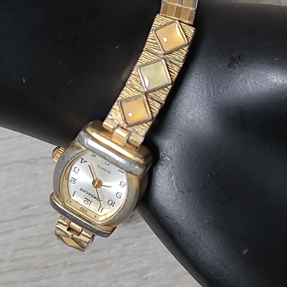 Vintage Jordache Watch Gold Tone Silver Stretch - Picture 6 of 10